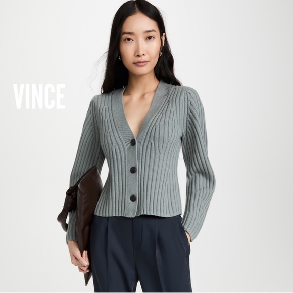 Vince Sweaters - Vince Slate Gray Ribbed V-Neck Button Cardigan